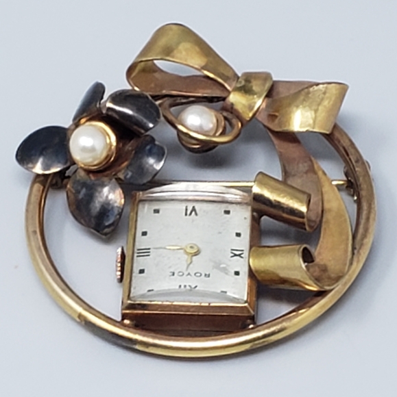 Royce Swiss Vintage Mechanical Self-Winding Watch Brooch Pin - Picture 2 of 11